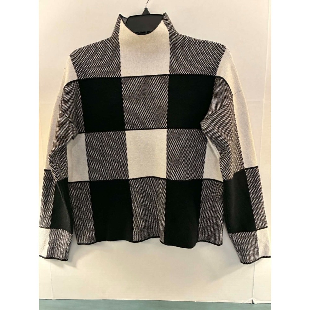 Alfani Womens Black White Colorblock Mock Neck Sweater Poncho Knit Top Plus Size